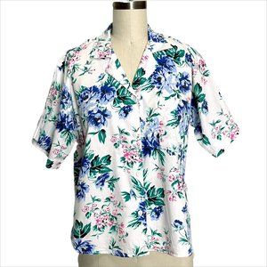 Vintage 90s floral camp shirt by Erika – cotton button down blouse – L